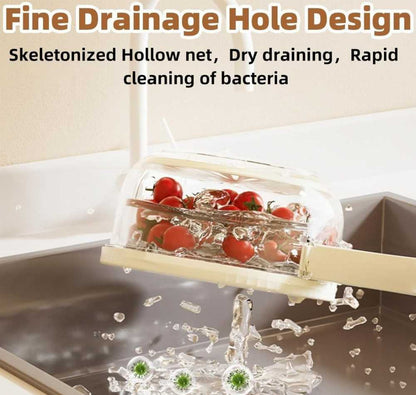 2 in 1 Drainer and Strainer, Draining Basket with Lid - Multifunctional Fruit Vegetable Washing Basket - Drainer with Foldable Handle